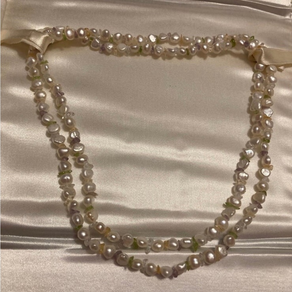 South Sea Baroque Pearl Necklace with Citrine, Amethyst, Peridot 32”